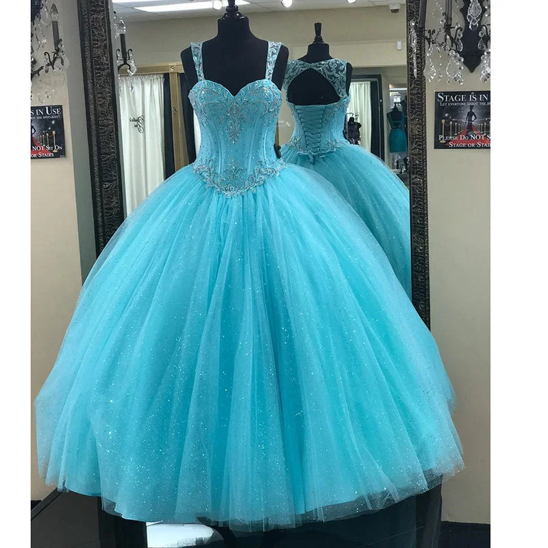 Clothing Store Baby Blue Bling Bling Ball Gown Quinceanera Dress Debutante Girls Sweet 16 Party Dress 2020 with Steaps