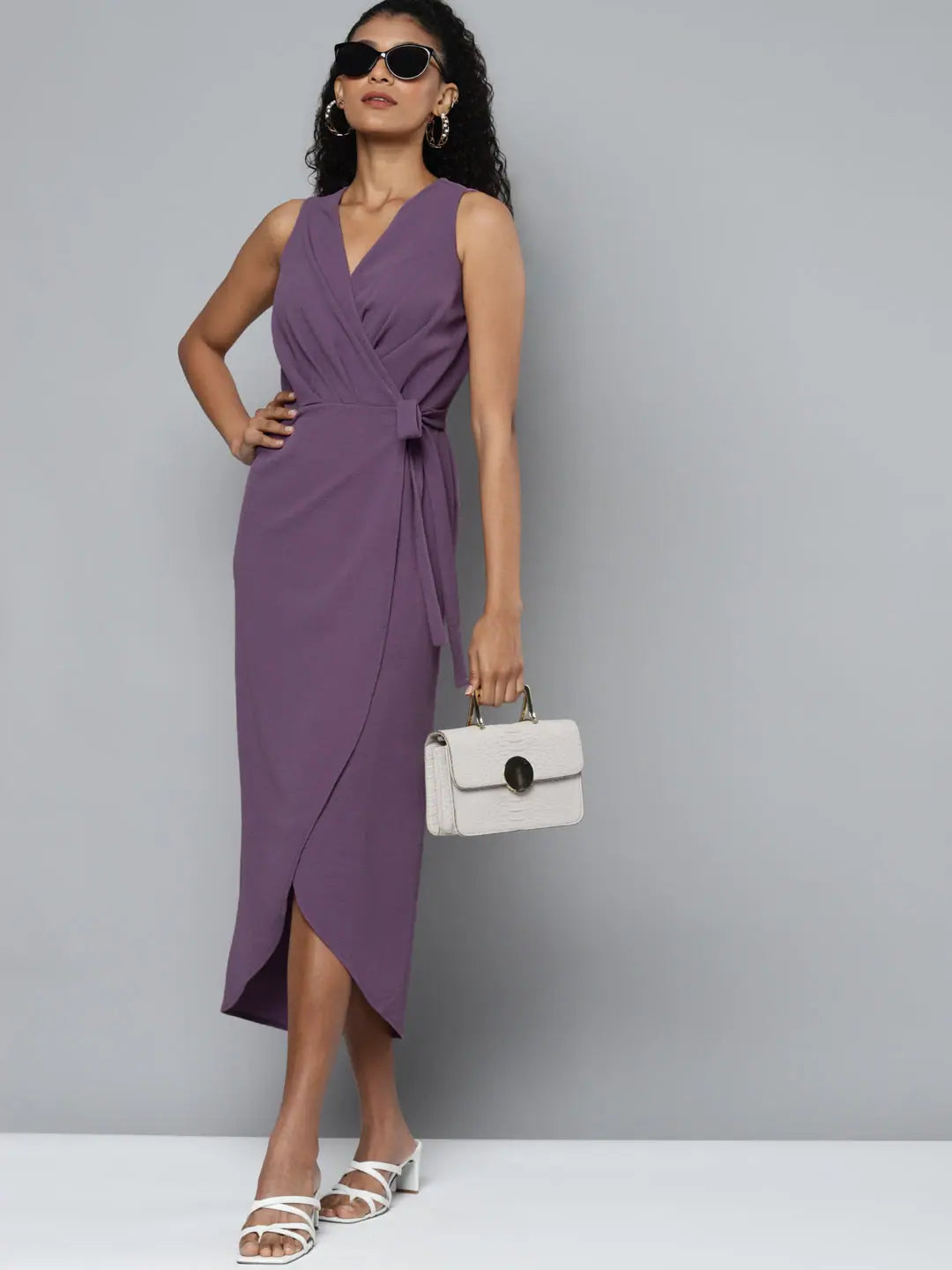 Fashionable Women’s Wardrobe Lavender Wrap Midi Dress