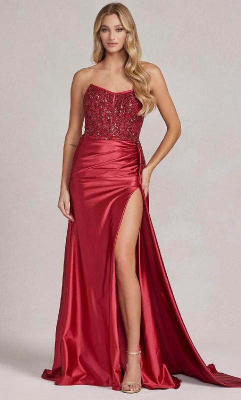 Women’s Fashion Clothing Nox Anabel E1174 - Beaded V-Neck Prom Gown