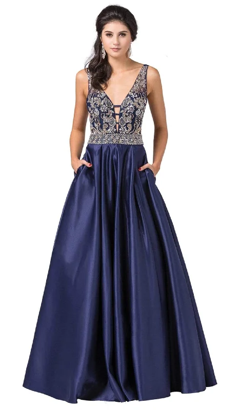 Hot Picks Dancing Queen - 2512  Intricate Beaded Ladder Banded Plunge Gown