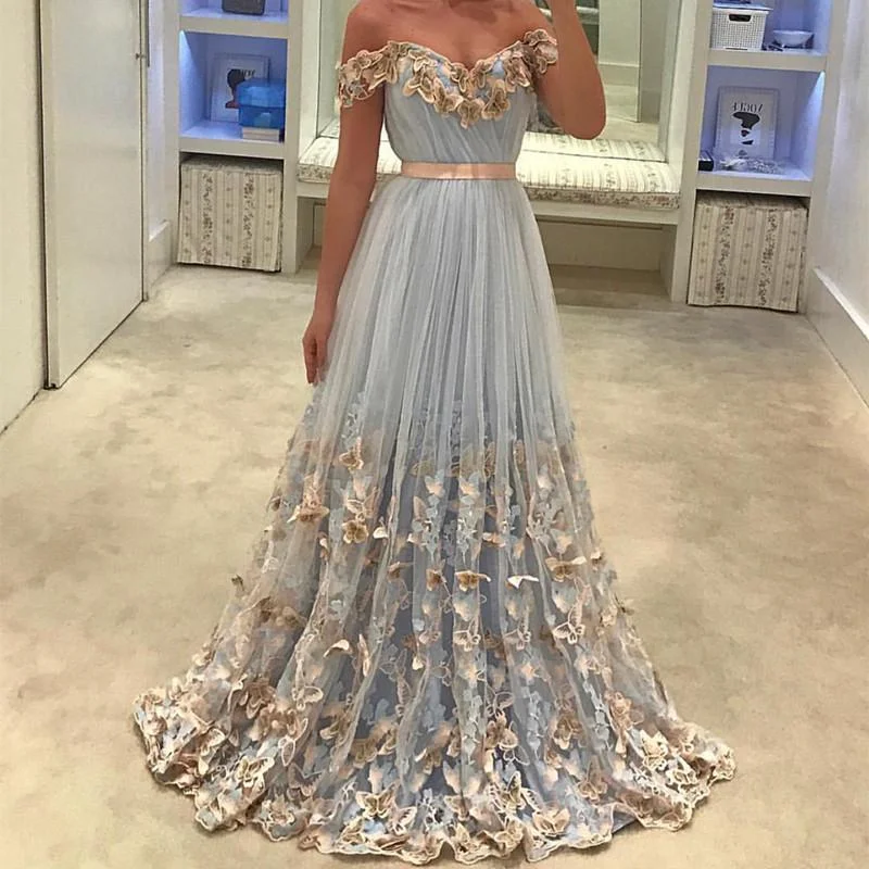 Fashion Forward Siaoryne LP0927 Off the Shoulder Flowers Prom Dresses Long Evening Gowns for Junior Girls