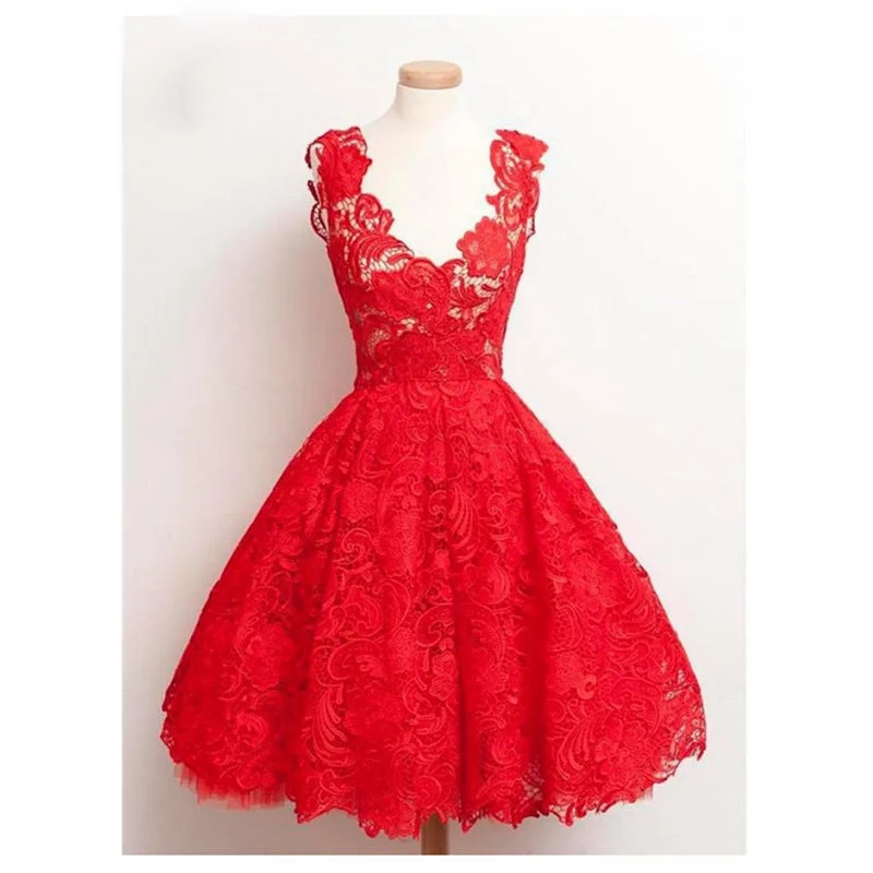 Best Deals Of The Season New Lace Homecoming Dresses Appliques Tea Length V-Neck A-Line Short  Girls Graduation Gown