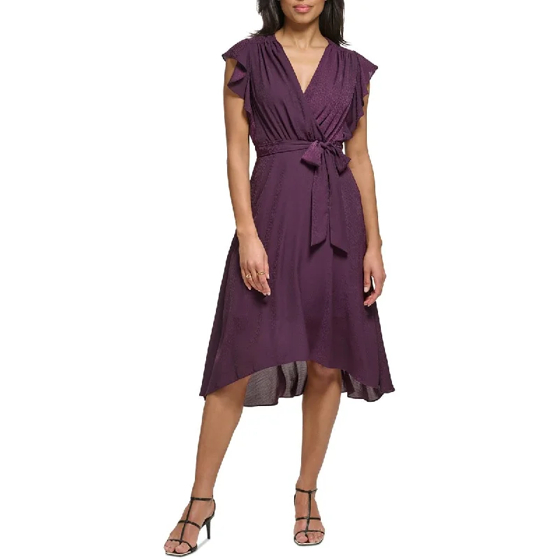 Clothing For Women DKNY Womens Midi Flutter Sleeve Midi Dress