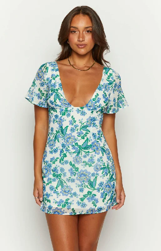 Daily Essentials Mira Blue Floral Chiffon Mini Dress