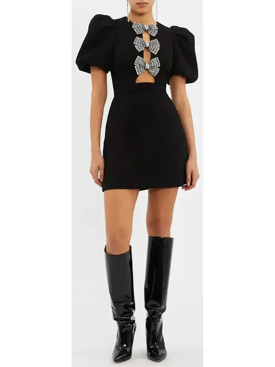 Casual Chic for Women Bow-Embellished Black Mini Dress