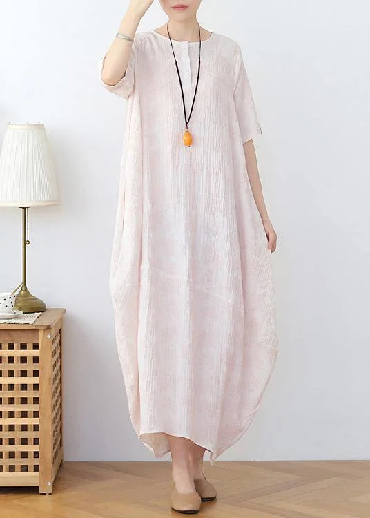 Effortless Chic for Women Elegant Iight Pink Floral Linen Summer Dress