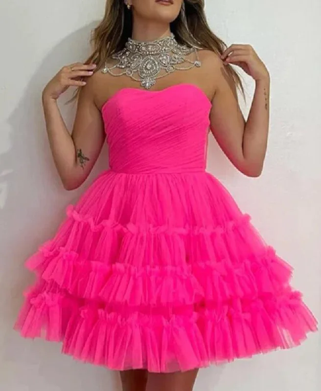 Trendy New Clothes Women Tulle Prom Dresses Short Cocktail Gowns Girls Strapless Homecoming Dresses Short Graduation Dress YHD231