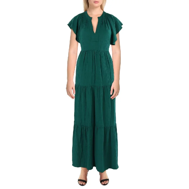 Flash Sales This Week Calvin Klein Womens Tiered Flutter Sleeves Maxi Dress