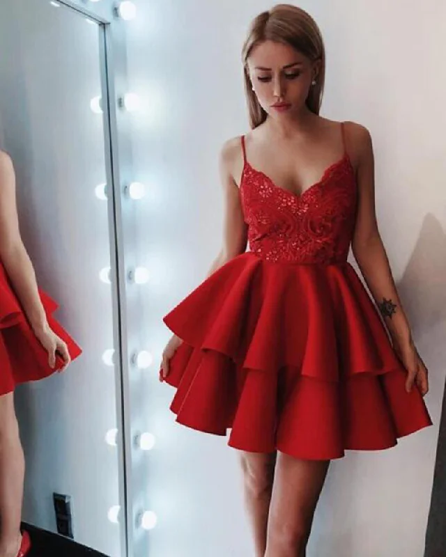 Women’s Activewear for Exercise and Sports Sequins Girls Homecoming Red Short Prom Dress with Spaghetti Straps SP00915