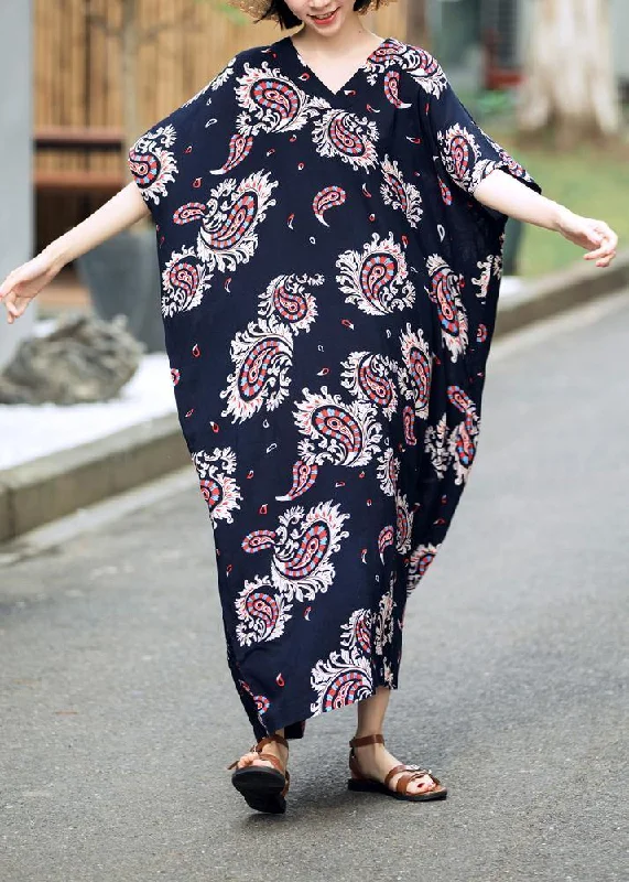 Comfortable Casual Wear Elegant Floral Summer Dresses Long Cotton Caftans Plus Size