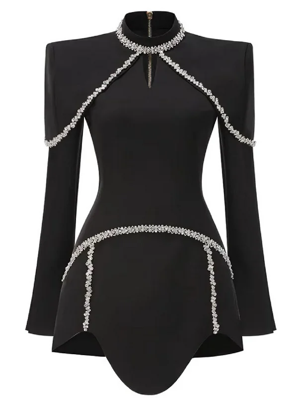 Style Your Wardrobe Crystal-Embellished Shall Long-Sleeve Mini Dress