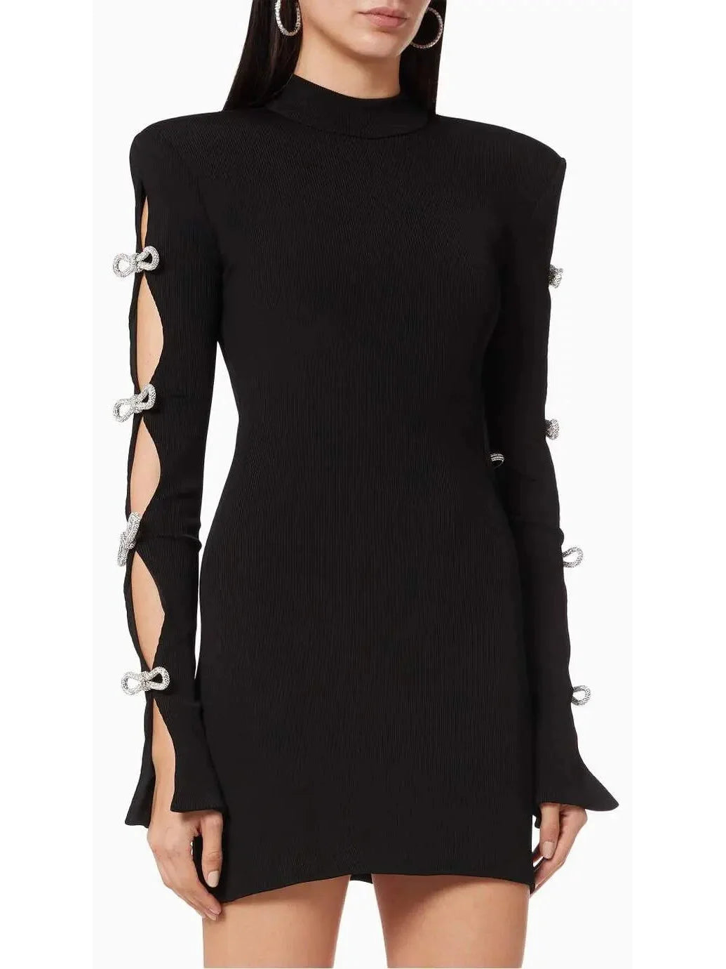 Trendy Threads Crystal-Embellished Cut-Out Ribbed Knit Mini Dress, Black