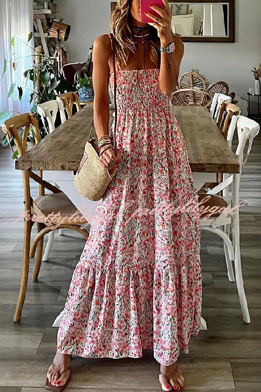 Timeless Elegance Redefined Ready To Vacation Floral Print Smocked Waist Maxi Dress