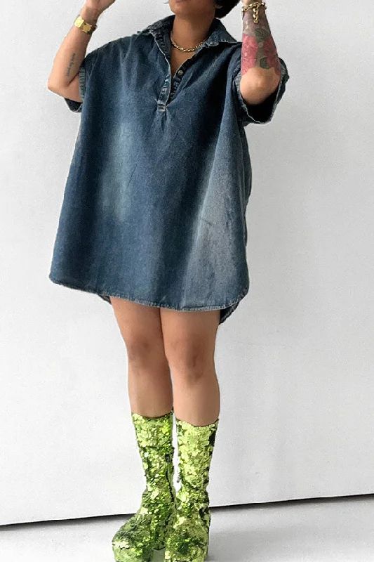 Trendy Pulse Gradient Laid Back Denim Mini Dress