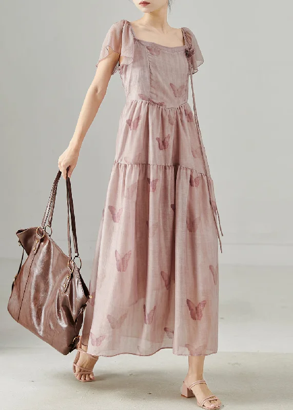 Chic Trends For The Fashion Savvy Style Pink Print Three-dimensional Floral Cotton Holiday Dress Summer