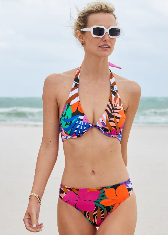 Elegant Women’s Clothing Online Belize Underwire Halter Top - Tropical Floral Small