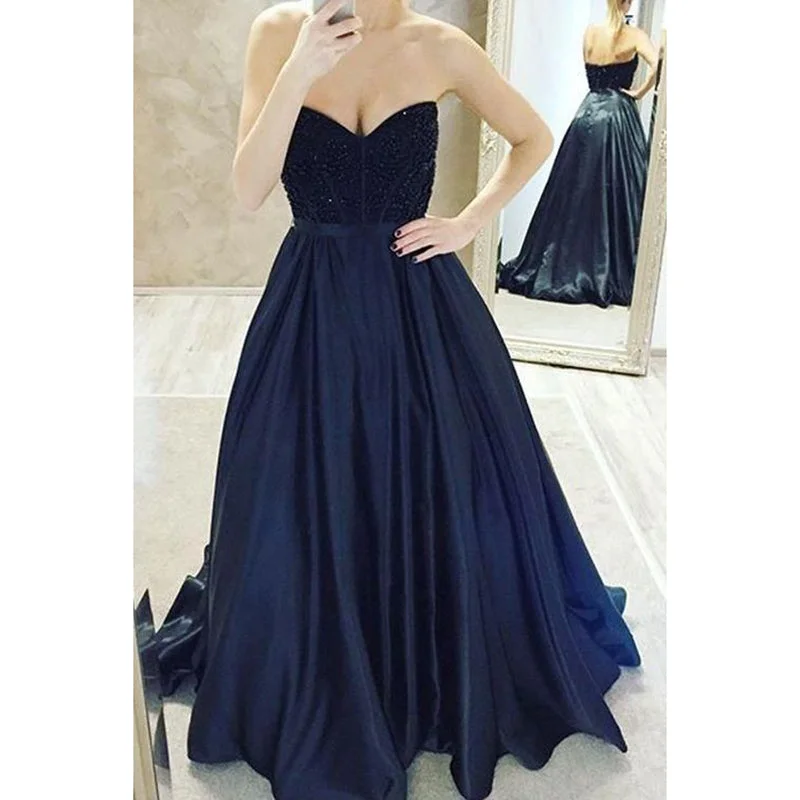 Effortless Everyday Wear Trendiest Sweetheart Navy A Line Prom Dresses Beaded ,Long formal Dresses 2020,Girls Evening party Gowns