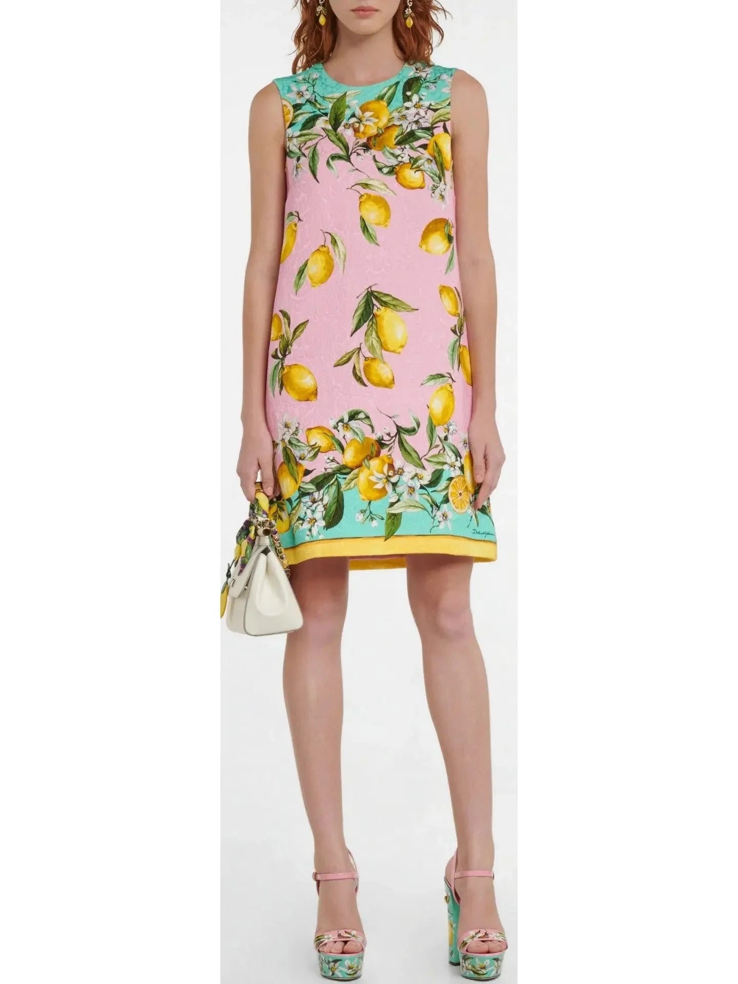 Unique Women’s Fashion Pieces Lemon Printed Brocade Mini Dress