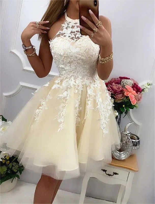 Women’s Clothing for All Occasions Women Lace Homecoming Dresses Mini Girls A-Line Appliques Cocktail Party Gowns YHD328