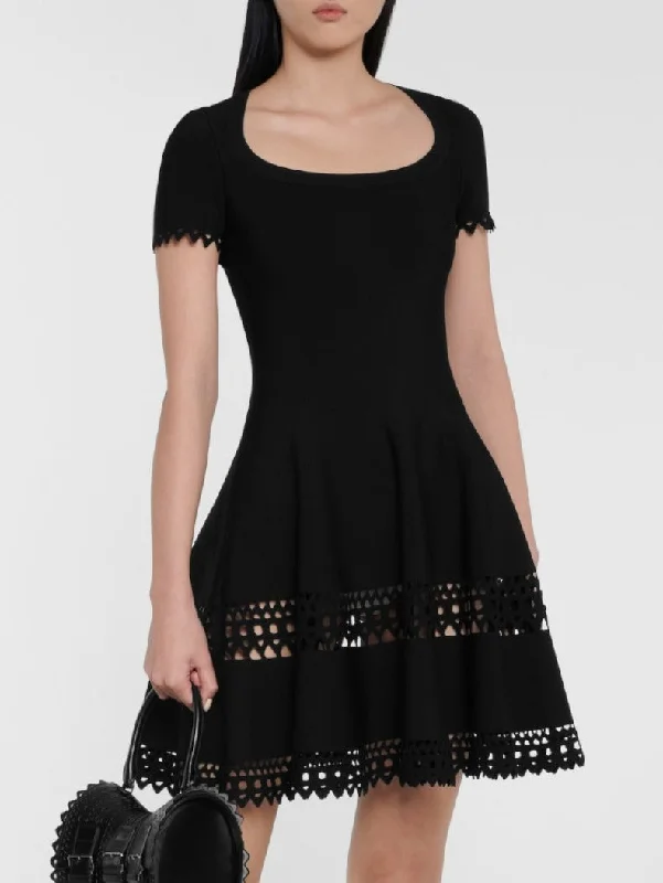 Mega Sales A-Line Cut-Out Stretch Knit Mini Dress in Black