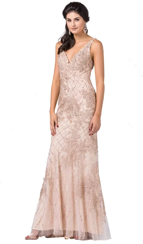 Flash Sales Dancing Queen - 2515 Deep V-Neck Beaded Trumpet Gown