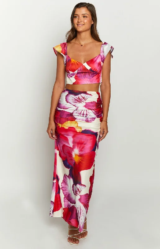 Wardrobe Update Romantic Rose Pink Floral Print Maxi Skirt