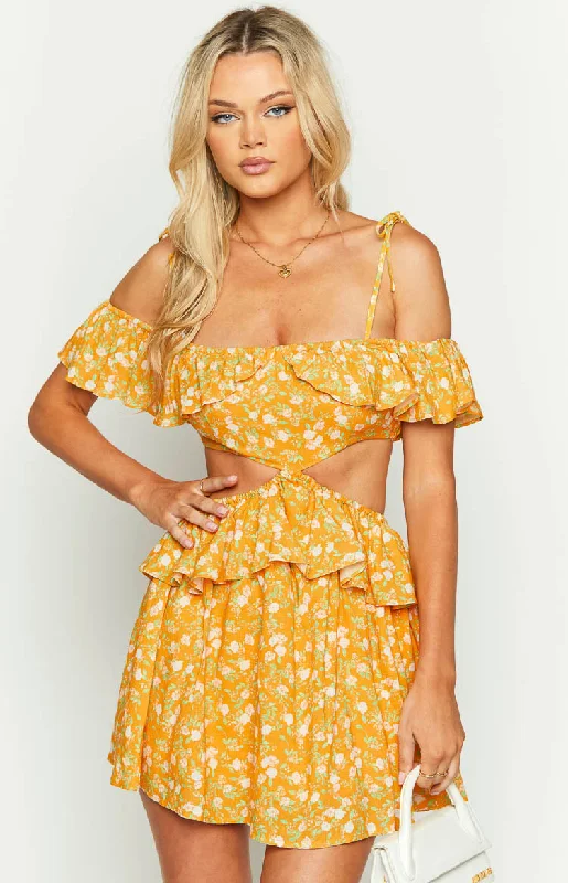 Unleash Your Fashion Alyssa Orange Floral Ruffle Mini Dress