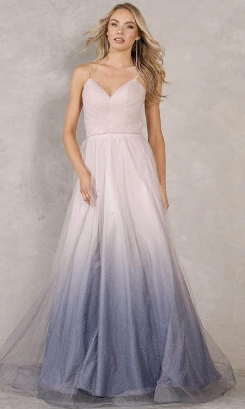 Vintage Style Clothing Sale Terani Couture - 2111P4114 V-Neck Ombre A-Line Gown