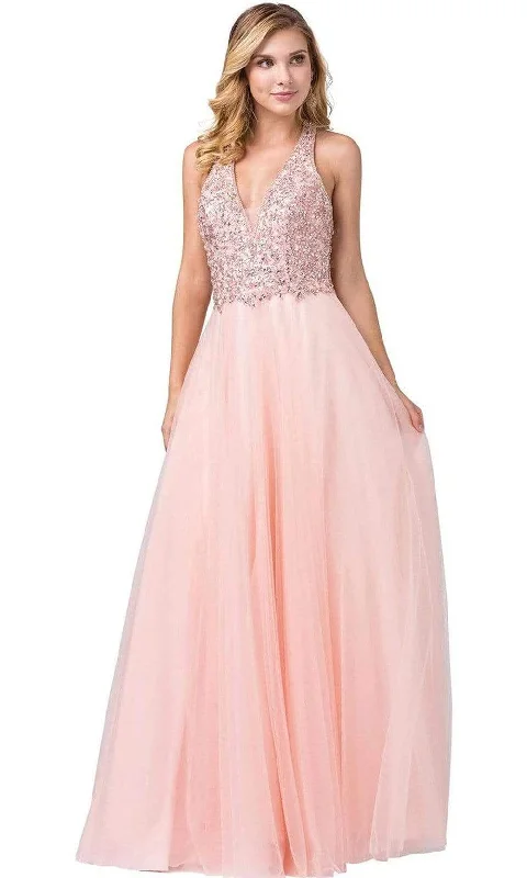 Relaxed Fit Women’s Fashion Dancing Queen - 2532 Embellished Deep Halter V-neck A-line Gown