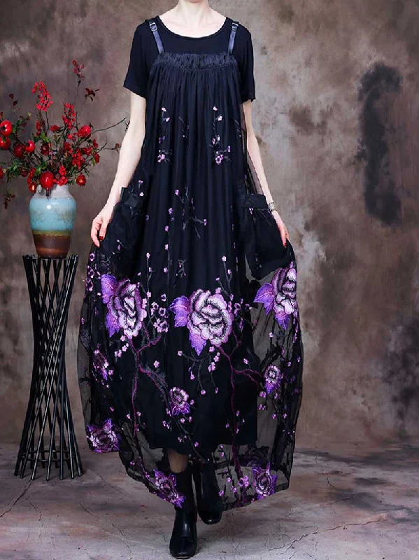 Relaxed Fit Women’s Fashion Here's looking Printed Floral Maxi Salopette Dress