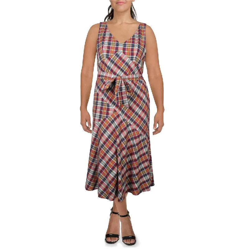 Vintage Women’s Fashion Lauren Ralph Lauren Womens Madras Plaid Cotton Midi Dress