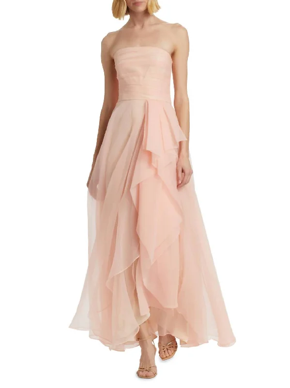 Online Impressions Boutique Teresa Strapless Draped Gown In Blush