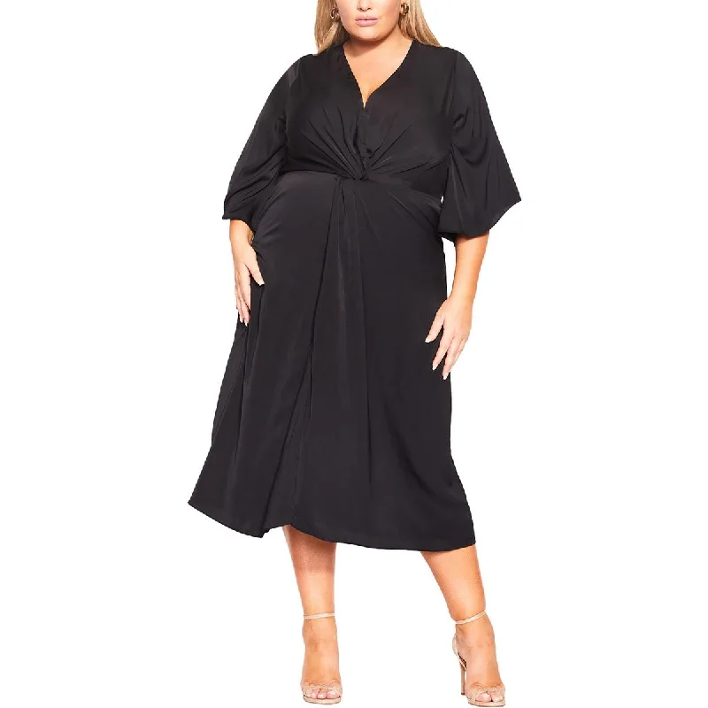 Trendy Women’s Outfits for Casual Wear City Chic Womens Plus Flare Sleeve V-Neck Midi Dress