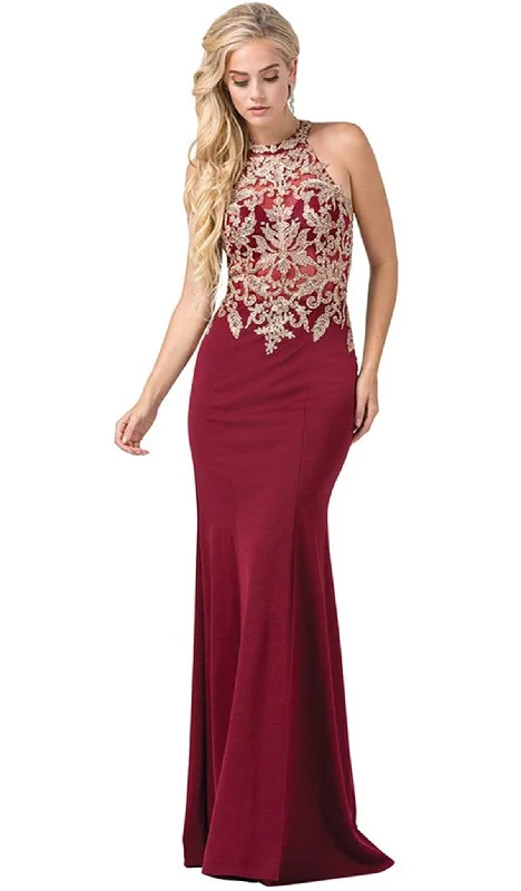 Easygoing Women’s Style Dancing Queen - 2555 Embroidered Halter Long Trumpet Gown