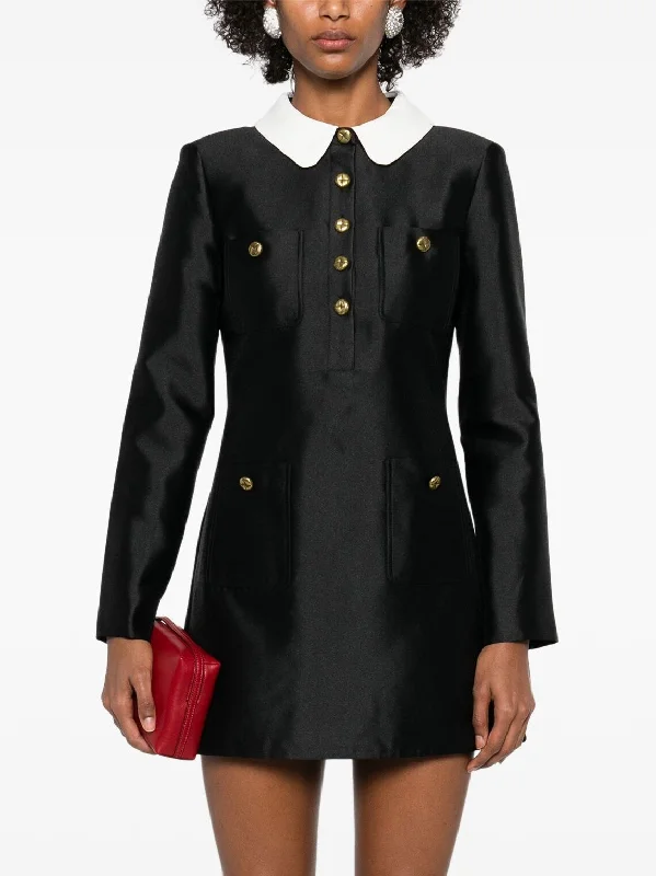 Travel Essentials Contrast-Collar Patch-Pocket Mini Dress