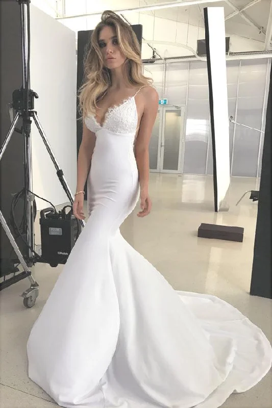 Sale Event, Prices Rock Roycebridal Elegant Backless Mermaid Lace V-neck Long Wedding Dresses with Appliques, MW135