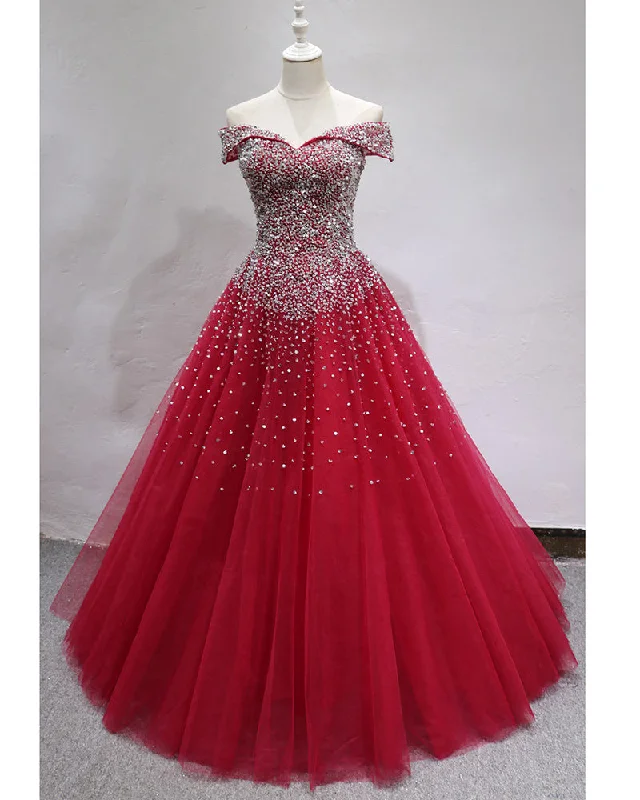 Women's Clothing Online Bling Bling Off the Shoulder ball Gown Prom Dress with beading Girls  Quinceanera Sweet 16 Dress