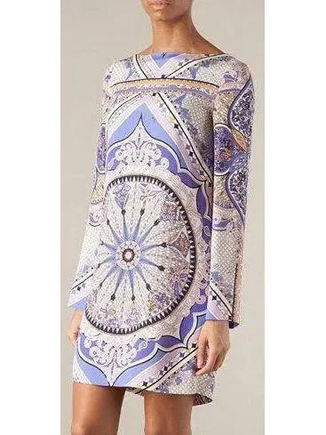 Trend Setting Wardrobe Purple Printed Long-Sleeve Jersey Silk Mini Dress