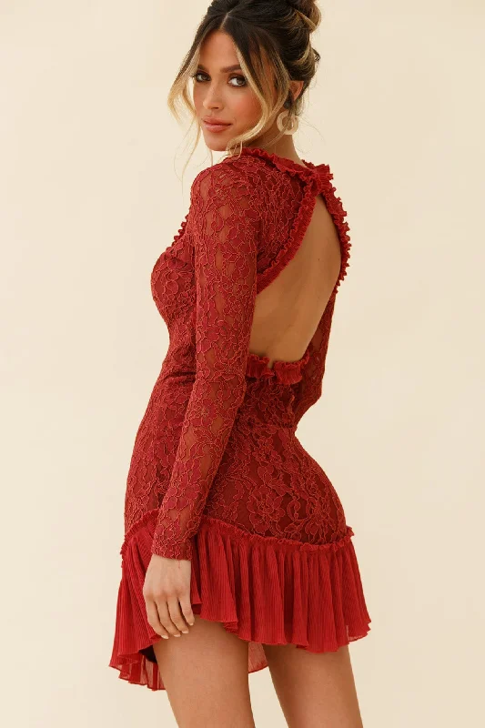 Chic & Cozy Collection Isabella Long Sleeve Open Back Lace Dress Antique Rose