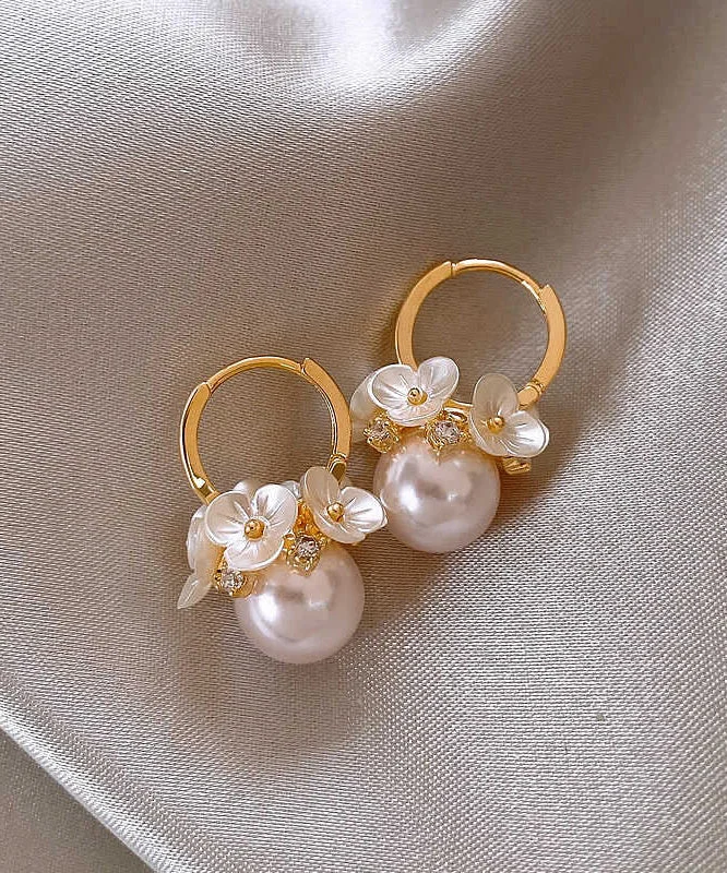 Chic Style, Always In Vogue DIY White Alloy Floral Pearl Hoop Earrings