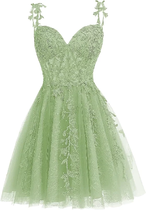 Women's Clothing Brands Sage Green Short Prom Dress,2024 Lace Hoco Dress for Girls SP2394