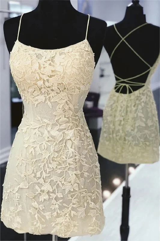 Contemporary Women’s Clothing Women Lace Homecoming Dresses Mini Girls Backless Appliques Cocktail Party Gowns YHD326