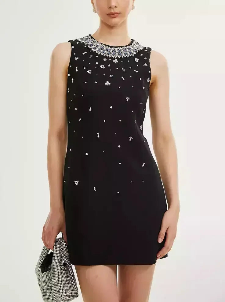 Step Ahead, Lead The Trend Crystal-Embellished Sleeveless Mini Dress in Black