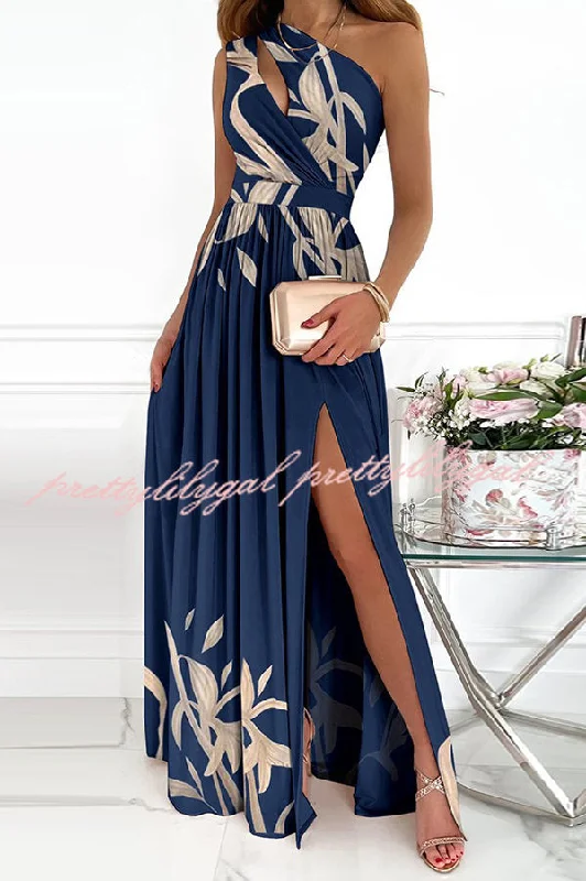 Casual Dresses for Women Jolie Floral One Shoulder Cutout Slit Maxi Dress