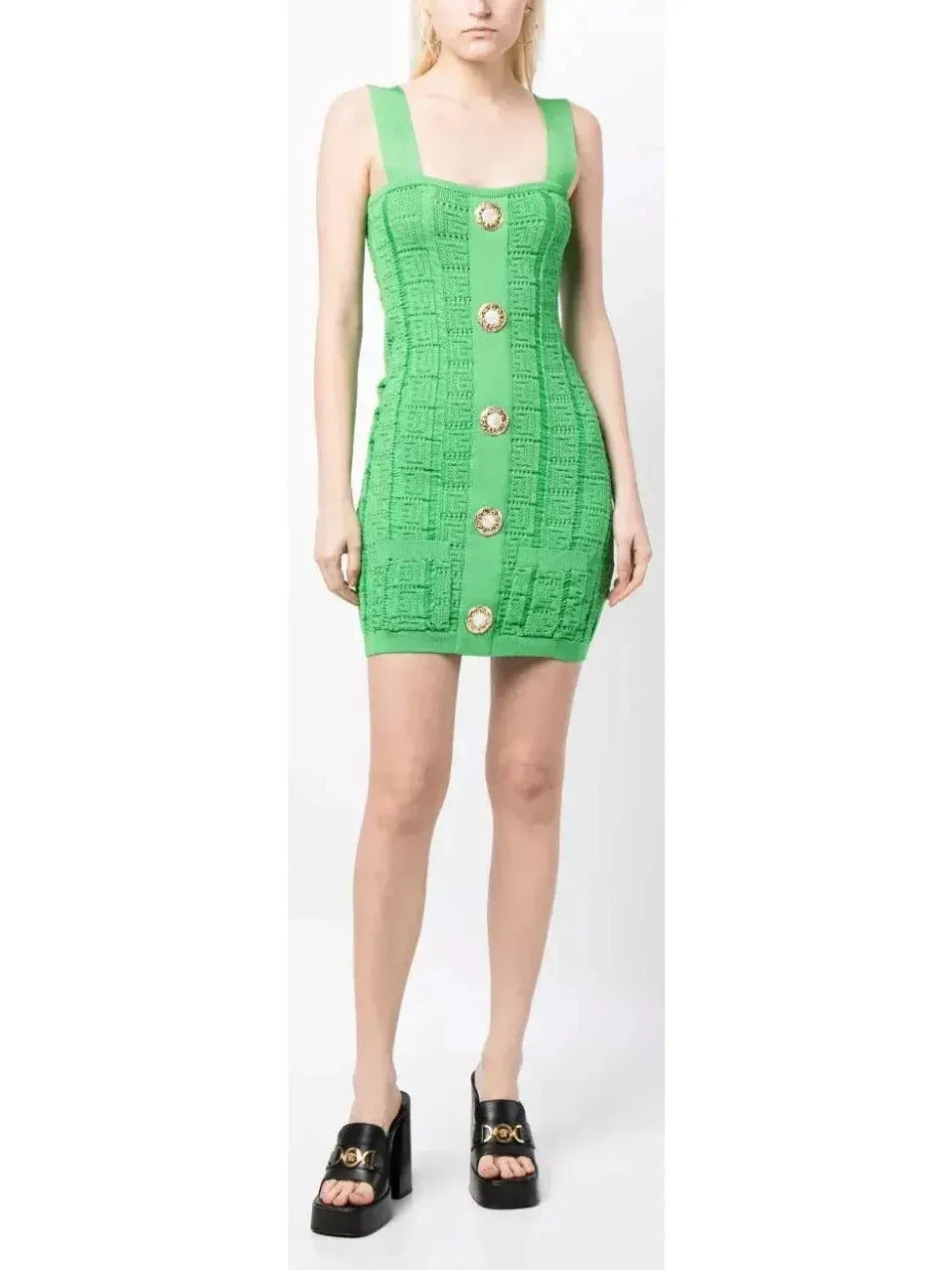 Shop Ladies Clothes Buttoned Open-Knit Mini Dress, Green