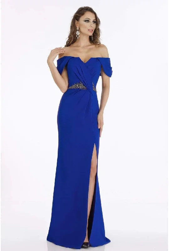 Unleash Your Fashion Gia Franco - 12915 Pleated Off-Shoulder Gown with Slit