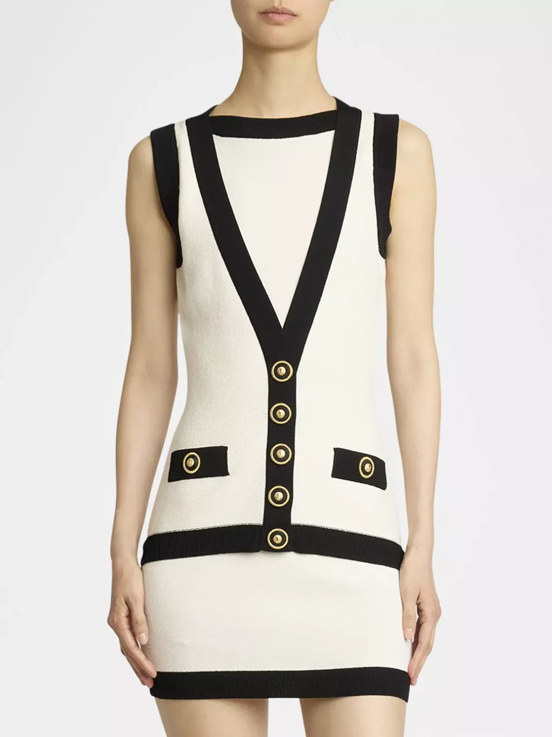 Limited Edition Contrast-Trim Button-Detailed Knit Mini Dress