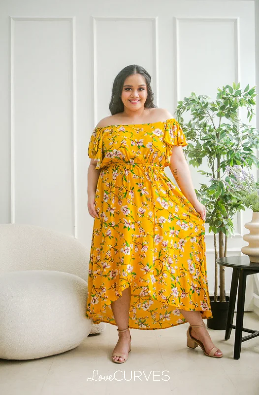 Women’s Clothing for Every Occasion Square Neck Mullet Dress - Floral Mustard