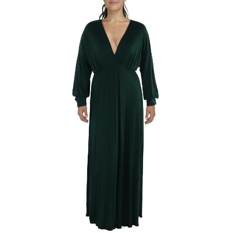 Effortless Everyday Wear 24seven Comfort Apparel Womens Plus V-Neck Bishop Sleeve Maxi Dress