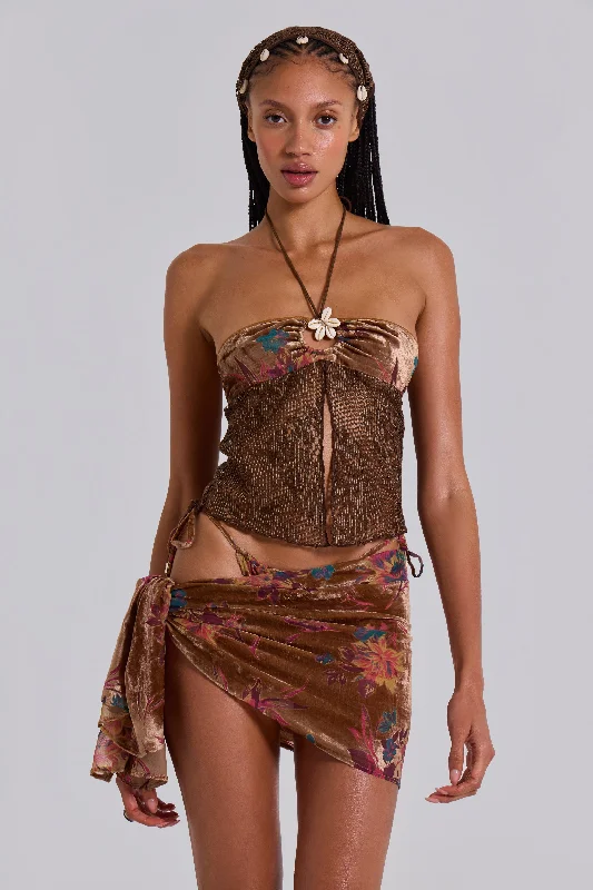 Day To Night Styles Eliana Devore Crochet Bandeau Top in Cedar